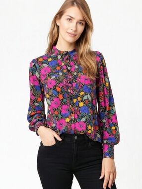 Hunter Bell Taylor Silk Blouse L Floral Button Up Boho Luxury Designer Top